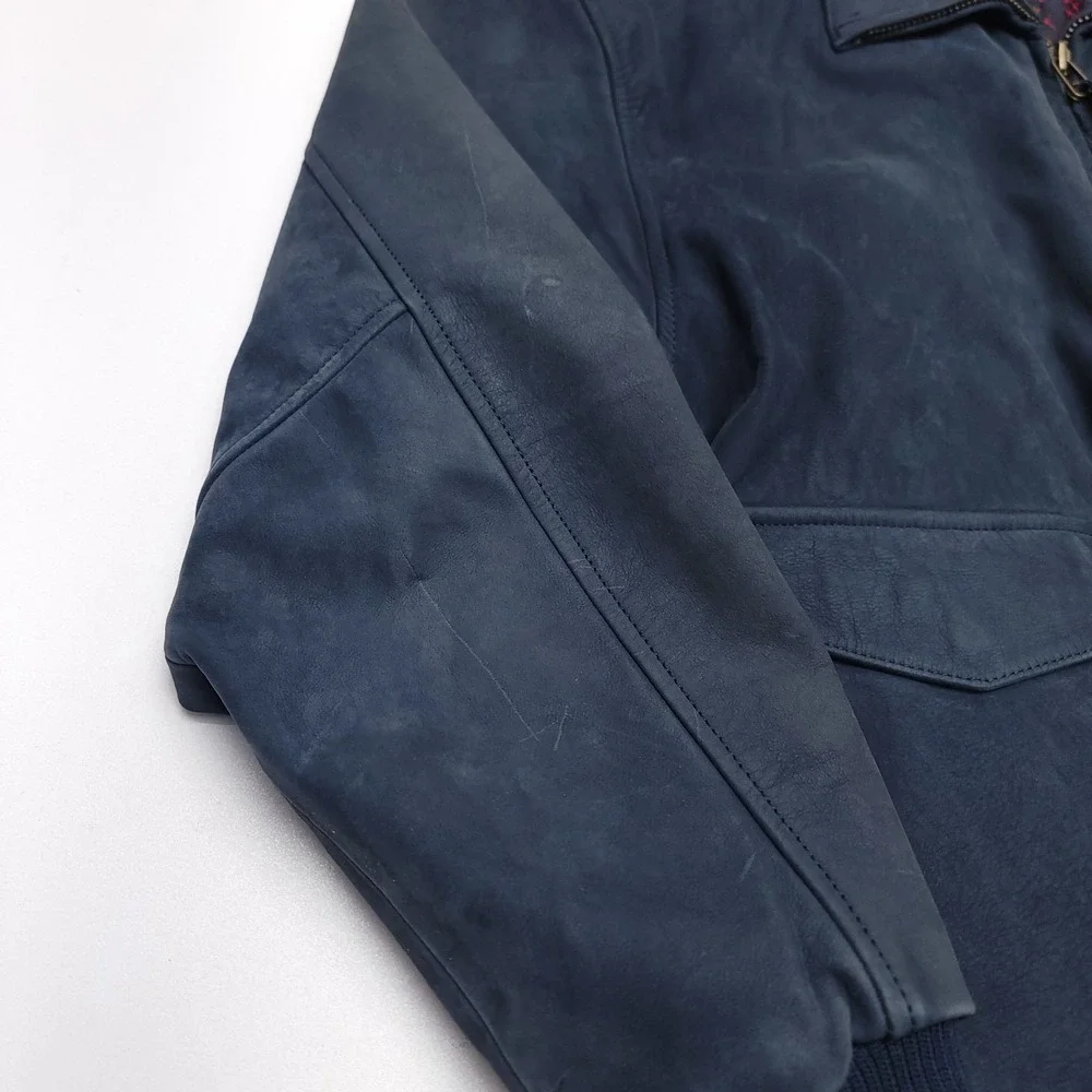 Vintage Hunt Club‎ Suede Leater Coat Men's L Blue Bomber Jacket